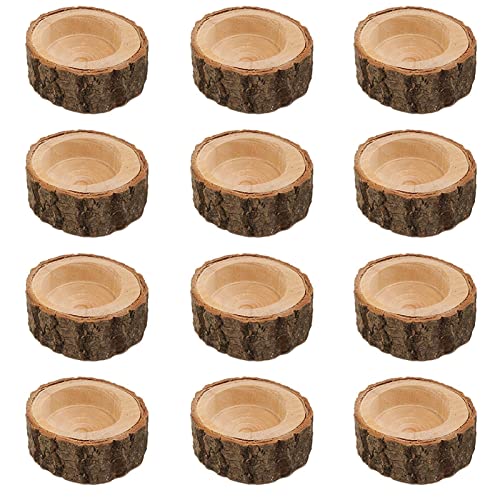12 PCS Wooden Tea Light Candle Holders, Rustic Wood Votive Tealight Holder, Personalized Vintage Tealight Holder Decoration for Wedding Centerpieces for Table, Party, Birthday, Holiday
