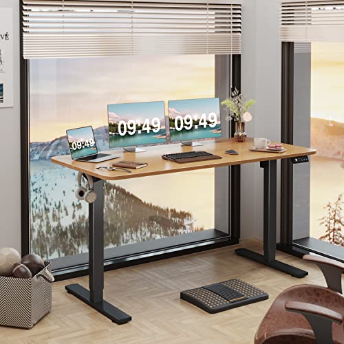 Furmax Electric Height Adjustable Standing Desk Large 55 x 24 Inches Sit Stand Up Desk Home Office Computer Desk Memory Preset with T-Shaped Metal Bracket, Maple - color: Maple, size: 55 Inch