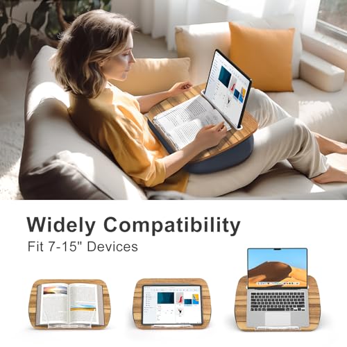 ERGONOV Book Pillow Stand with 6500K Reading Light, Hands Free Book Holder, Comfortable Lap Book Stand for Reading in Bed, Desk, or Sofa, Wooden Book Rest for Book Lovers,AAA Battery Required