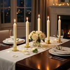 24 Pack Gold Taper Candle Holder Bulk for Pillar Candles, Metal Short Skinny Retro Flat Gold Tapered Candlestick Holders for Weeding Christmas Thanksgiving Dinner Party Table Centerpieces Decor
