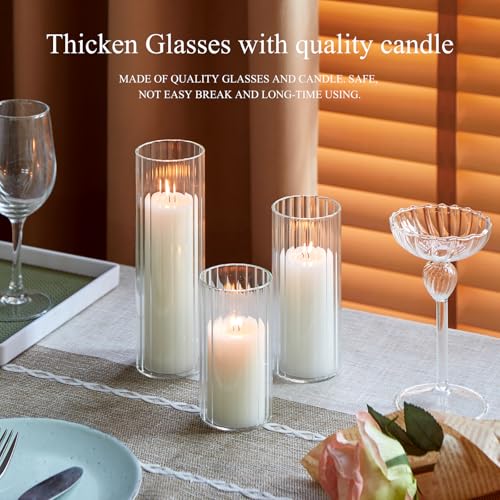 Set of 6 White Pillar Candles with Clear Glass Hurricane Holders- Elegant Cylinder Candle Vases for Weddings, Parties, Centerpieces, Home & Office Decor (White, 6 Set-Vase) - color: White, size: 6 SET-Vase