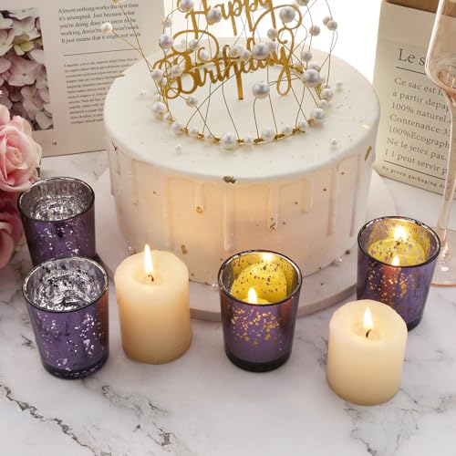 Purple Mercury Glass Tea Light Holders Set of 36 - Elegant Votive Candle Holders for Weddings, Showers and Home Decor - Perfect for Table Centerpieces and Parties (Glass, Purple) - color: Purple