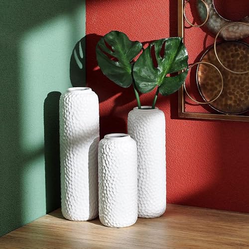 Hosley Set of 3 White Ceramic Honeycomb Vase Tall 12 Inch Medium 10 Inch Short 8 Inch High Each. Ideal Gift for Wedding Special Occasion Dried Floral Arrangements Home Office Spa - color: Honeycomb White