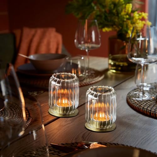 Vixdonos Glass Hurricane Tealight Candle Holder with Metal Candle Stand,Set of 3 Modern Windproof Votive Candle Holders for Wedding Party Table Centerpiece Outdoor,Clear - color: Clear