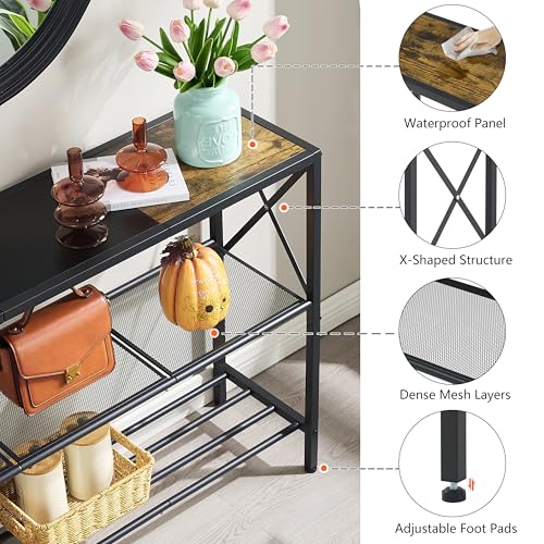 Hoctieon Industrial Console Table, 3 Tier Entryway Table, Hallway Table, Narrow Sofa Table with Shelves, Entrance Table for Entryway, Rustic Brown&Black - color: Rustic Brown & Black