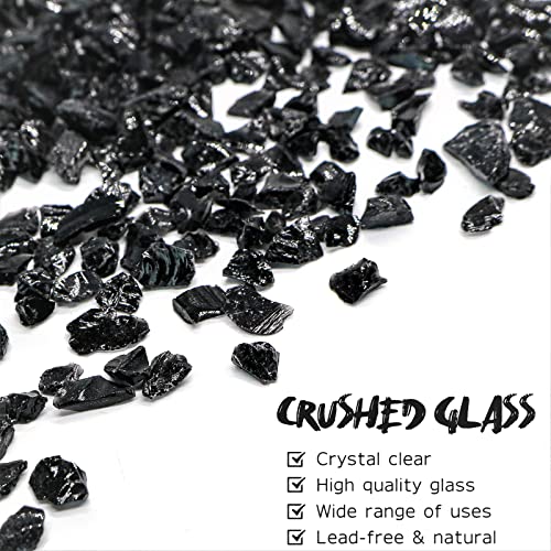 Crushed Glass for Resin Art - 3-6mm Black, 1.5lb | Broken Glass Pieces for Crafts, Vase Filler & Fire Pit Media - color: Black