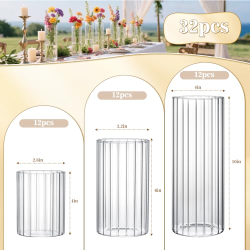 6 Pack Ribbed Glass Cylinder Vases 4,6,10 Inch Tall Clear Flower Vase Hurricane Floating Candle Holder for Table Centerpiece Wedding Home Decor - size: 6 Pack Ribbed(4,6,10 Inch)
