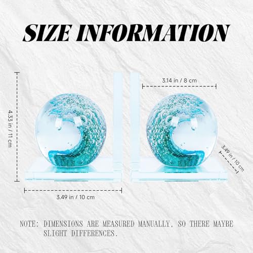 Decorative Bookends for Shelves, Hand Blown Ocean Crystal Ball Unique Bookends for Heavy Books, Office Desk Decor, Ideal for Ocean Lovers (Lake Blue) - color: Lake Blue