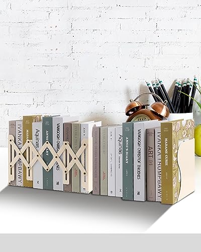 Honagu Adjustable Bookends, Metal Book Ends for Shelves Heavy Book, Desk Magazine File Organizer for Home, Office, Books, Papers, Extends up to 19 inches (Beige) - color: Beige