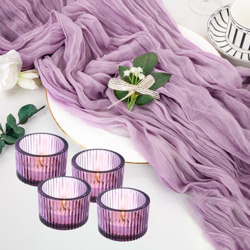2 Pcs Tealight Candle Holder,Votive Candle Holders Glass Candle Holders Tea Lights Candle Holder for Table Centerpiece Decor Party&Home,Wedding Deco (Purple) - color: Purple