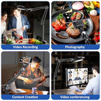 Floor Overhead Phone Tripod with Rechargeable Light for Cooking Videos, Move Around Phone Stand with Ring Light Content Creator Video Recording Selfie Photography TikTok Youtube Compatible with iPhone