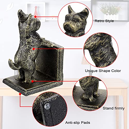 2 Pack Dog Decorative Bookends for Shelf - Cast Iron Book Ends Cute Dog Bookend Support for Home Decor, Heavy Duty Book Stands Vintage Antique Shelf Decor for Reading Enthusiasts or Dog Lovers - style: Dog Shape