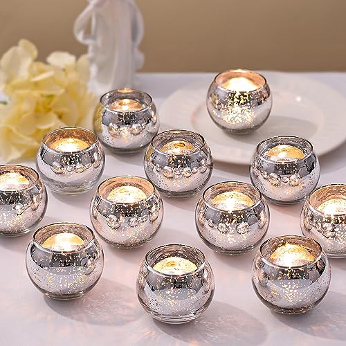 LETINE 36pcs Silver Votive Candle Holders - Elegant Mercury Glass Tea Light Candle Holder Set for Spring Summer Weddings, Holiday Season Decorations, Valentine's Day Table Centerpieces - color: Silver