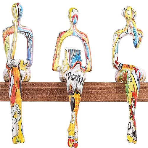 SHENGTIAN Resin Reading Sculpture Graffiti Decor Sitting Thinker Statue Abstract Sculptures, Bookshelf Decor Accents Resin Gold Figurines for Home Office Living Room Shelf Desktop Decor (Graffiti-2)