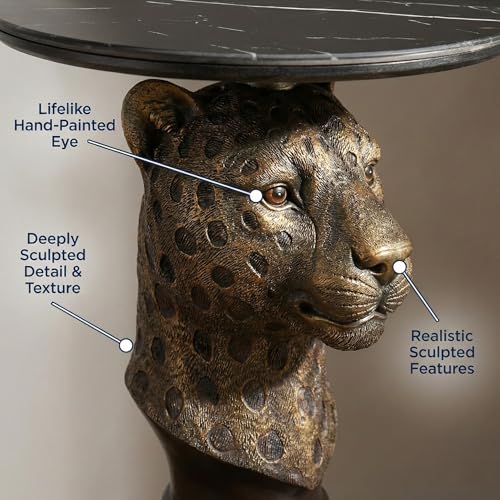 Bronze Leopard Side Table - End Table with Faux Marble Top Unique Leopard Statue Decor for Living Room Bedroom Entryway Elegant Animal Sculpture Gothic Home Decor - color: Majestic Leopard Base