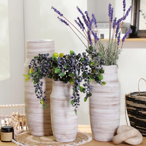 ALMA 14 inch White Floor Vase for Modern Living Room Home Decor, Big Boho Ceramic Vases for Tall Pampas Grass, Decorative Ribbed Flower Vases for Entryway Table, Kitchen Island, Fireplace Decor - color: Cylinder-2-white-14"