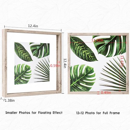 MUYE 12x12 Floating Frame Distressed Beige White Wood Pattern,Double Glass Square Picture Frame Set of 2 Display Any Size Photo up to 12x12,Wall Mount or Tabletop - color: Beige, size: 12x12