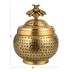 Creative Co-Op Round Hammered Metal Container with Bee Finial, Brass Finish - style: Bee
