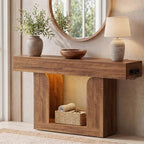Homieasy Console Table, 47" Entryway Table with LED Lights & Charging Station, Farmhouse Wooden Sofa Table Behind Couch, Narrow Hallway Table for Living Room, Foyer, Entry, Rustic Oak - color: Rustic Oak, size: 47.2"