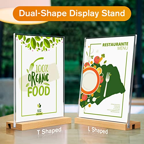 MaxGear L/T Shape Acrylic Sign Holder, 8.5 X 11 Clear Table Display Stand with Wooden Base, Flyer Menu Holder Photo Frames Paper Stand for Office, Wedding, Restaurants, Hotels 6 Pack - size: 8.5''x11'', style: 6 Pack