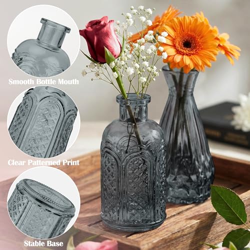 Glass Bud Vases in Bulk Set of 17, Black Small Mini Vases for Flowers, Vintage Vase for Centepiece,Wedding, Table Decor, Baby Shower, Christmas, Home and Events - color: Black