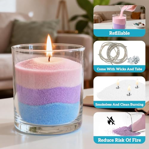 Sukh Candle Sand and Wicks - 430G(0.94lb) Sand Candles with Wicks Green, White, Pink, Blue, Purple Refillable Candle for Weddings, Parties - color: Mixed Colours 2
