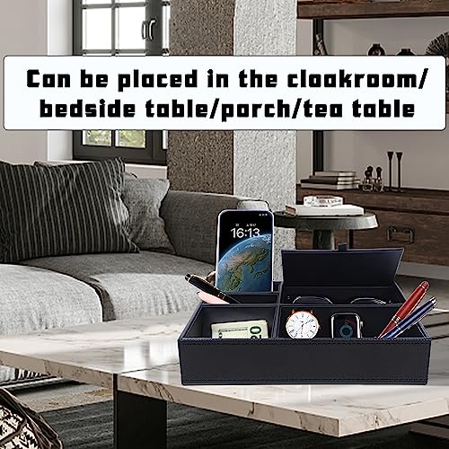 Zcaukya Men's Valet Tray, Jewelry Box Nightstand Organizer with 5 Compartments for Phone Keys Wallet Watch Glasses, Faux Leather Dresser Entryway Catchall Holder for Father's Day Gift (Black) - color: Black