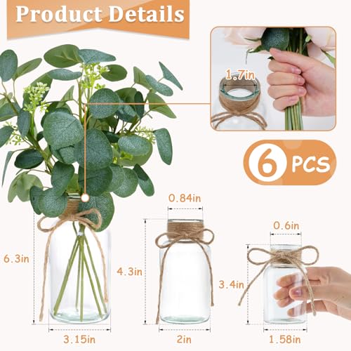 Vintage Glass Vases for Flowers, Set of 6 Clear Vases for Farmhouse Wedding Centerpiece Cylinder Bottle for Reception Table Decor Housewarming Birthday Floral Arrangements (S+M+L) - color: Clear, size: Large+Medium+Small-6Pcs