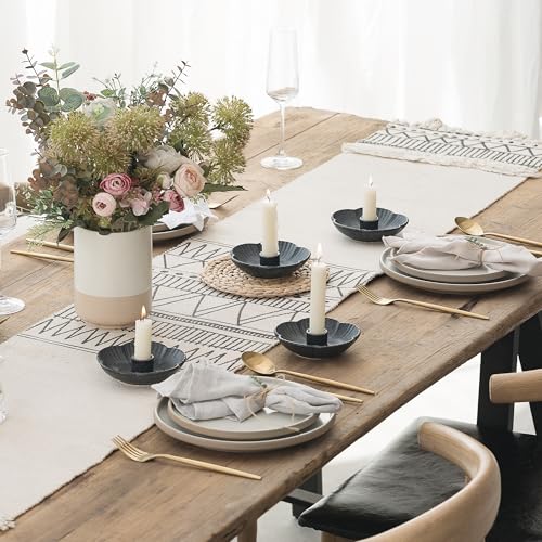 Ceramic Candlestick Holder， Candle Holder for Taper Candles,Incense, Santo Palo, Halloween Christmas Wedding Parties, Dining Room Home Decoration Display (Black) - color: Black