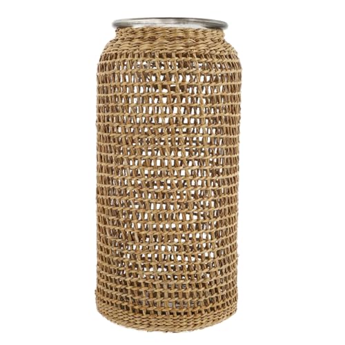 DOITOOL Boho Glass Vase with Rattan Cover, Rustic Farmhouse Vase Round Decorative Flower Container Flower Bud Container for Floral Arrangements Table Centerpiece, 4.3 x 4.3 x 9.8 inch