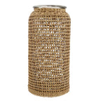 DOITOOL Boho Glass Vase with Rattan Cover, Rustic Farmhouse Vase Round Decorative Flower Container Flower Bud Container for Floral Arrangements Table Centerpiece, 4.3 x 4.3 x 9.8 inch
