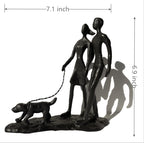 Couple and Dog Cast Iron Sculpture, Romantic Couple Love Metal Art Decor, Family Love Statue, Dog Lover Gifts for Couple - style: Couple Walking Dog