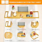 Banlilu Premium Natural Bamboo Expandable Bathtub Tray Caddy, Luxury Spa-Like Experience, Adjustable, Sturdy, Non-Slip, Foldable - color: Premium Natural