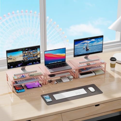 gianotter 2-Tier Metal Monitor Stand Riser, Desk Organizer for Monitor, Office Desk Storage Organizer for Office Supplies (Rose Gold) - color: Rose Gold
