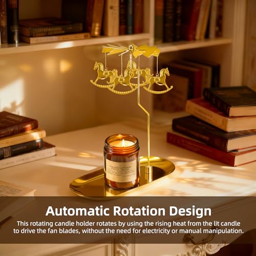 Carousel Candle Holder - Spinning Rotary Holder with Tray for Jar Candles Scented and Tea Lights, Unique Home Decor Gifts for Mom & Grandma, Mother's Day, Christmas Table Centerpiece(Carousel) - color: Carousel