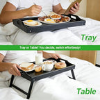 2 Pack Bed Tray Table Breakfast Trays Serving Tray Bamboo Bed Laptap with Floding Legs Handles and Phone Holders - style: 2 pack(Black)