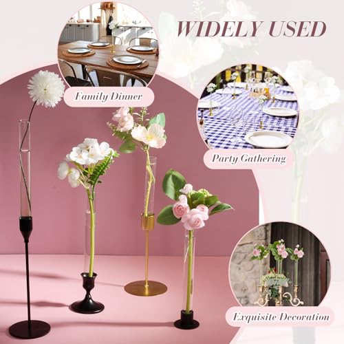 10 Pack 7.9" Glass Bud Vase Taper Candle Holder's Bud Vase for Flower Candlestick Sizes from 22mm to 27mm Adjustable Designed Specially for Taper Candle Holder for Tablescapes, Wedding Decor - size: 7.9"