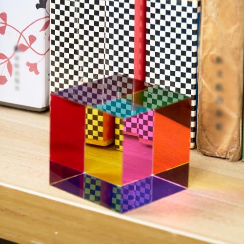 CMY Color Cube, 2.75 inch (70mm) Acrylic Multi-Color Cube Prism for Physics Education Learning and Office Desktop Decor, Scientific Toys and Gifts for Kids - size: 70mm