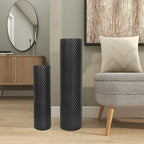 Set of 2 Black Cylinder Floor Standing Vases Large 27/21in Tall Metal Decorative Vase Honeycomb Texture Modern Home Decor for Dining Room Living Bedroom Hallway Corner