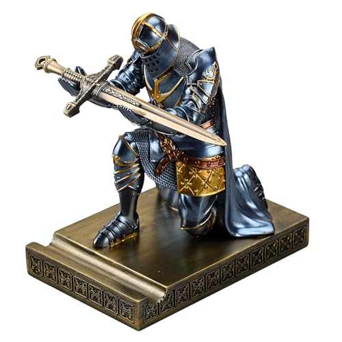 King's Guard Leader Cloak Warrior Knight Pen Holder Mobile Phone Stand, Ornament Knight Statue, Pen Stand Paperweight for Office and Home (Blue) - color: Blue