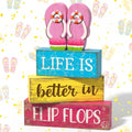 Yuntau 4 Pcs Summer Decorations for Office Hawaii Table Decorations Wooden Sign Flip Flops Table Centerpiece Summer Tiered Tray Decor Decorative Faux Book Stack Block for Coffee Mantel Floating Shelf - style: Pink Flip Flops