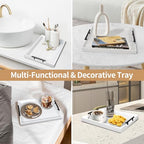 SXNOWS Coffee Table Tray - Large Ottoman Tray for Living Room - Wood Serving Tray with 2 Sets of Handles - Wooden Tray for Coffee Table, 4 Round Coasters Included, White - color: White