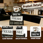 4 Pcs Coffee Bar Decor Wooden Blocks Rustic Farmhouse Sign For Coffee Table Decorations And Shelf Accessories Gift - style: Coffee
