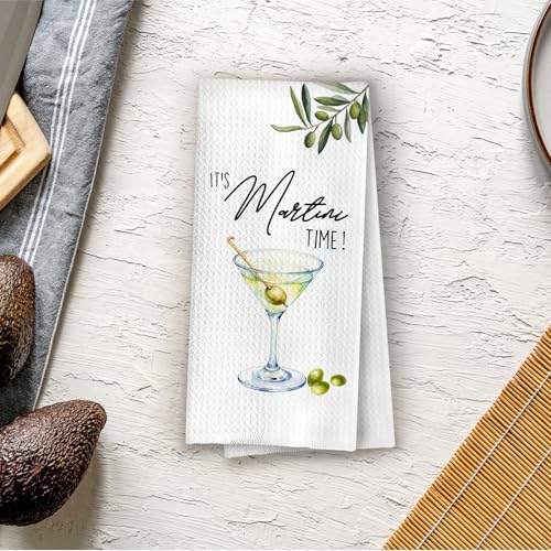 Dirty Martini Kitchen Towels - Martini Gifts Decorative Waffle Dish Towels, Cocktail Gift Hand Towel, Hostess Gift Tea Towel, 16 x 24 Inches - color: Martini-05
