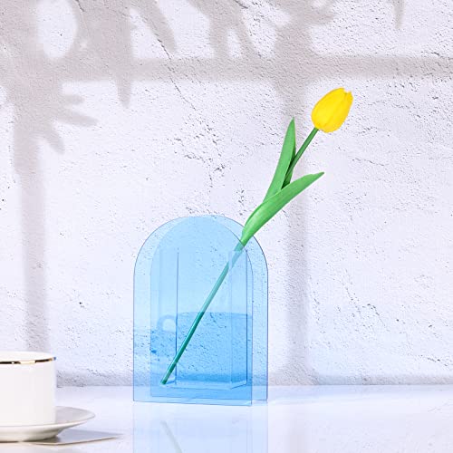 Blue Acrylic Vase, Modern Acrylic Geometric Wide Mouth Small vase, Blue Flower Vase for centerpieces Desk Flower Bud vase, for Living Room Table, Office, Wedding - color: Blue 2