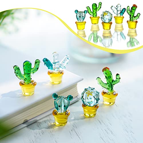 5pcs Glass Cactus Art Hand Blown Figurines Glass Miniature Cactus Simulation Desert Plants Collectibles Home Table Decoration Ornament - color: Cactus 2*