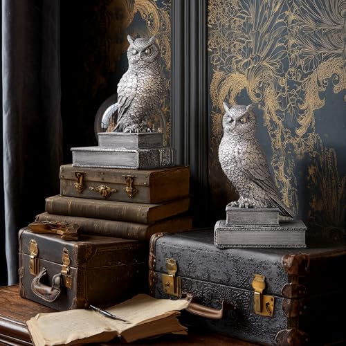 Owl Bookends, Book Ends for Shelves, Vintage Resin Decorative Bookends with Anti-Slip Base for Books Lovers Home Office Decor Book Holder (Silver) - color: Silver