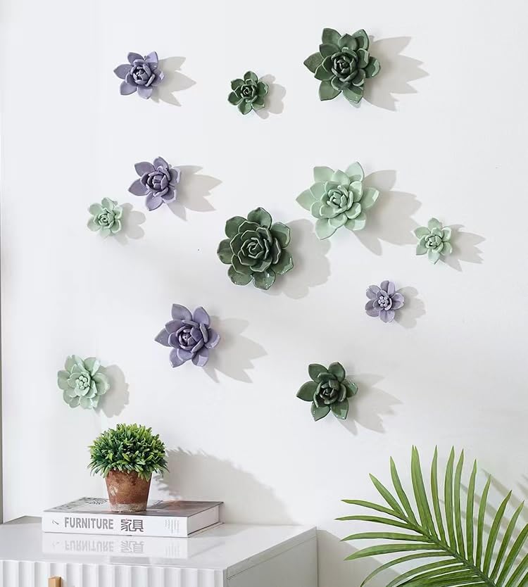 Snow Lotus，2.76" Ceramic Flower Wall Art, Artificial 3D Flower Wall Art, Handmade 3D Wall Art Hanging Sculpture, Porcelain Flower Wall Decoration for Home Office Decor (Light Green) - color: Light Green,Snow Lotus,2.76"