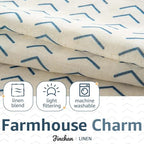 jinchan Boho Linen Blend Kitchen Curtains 36 Inch Length Herringbone Printed Tier Curtains for Small Windows Bathroom Cafe Laundry Room Set of 2 Rod Pocket Blue on Linen - color: Arrow | Blue on Linen, size: 26"W x 36"L (Pack of 2)