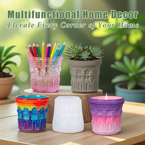 1 Pc 3D Roman Baroque Door Resin Jar Mold European Style Circular Candle Silicone Mold for Epoxy Resin Casting DIY Storage Bottle Jewelry Trinket Container Flower Pot Home Decor Soap - color: Baroque Resin Mold